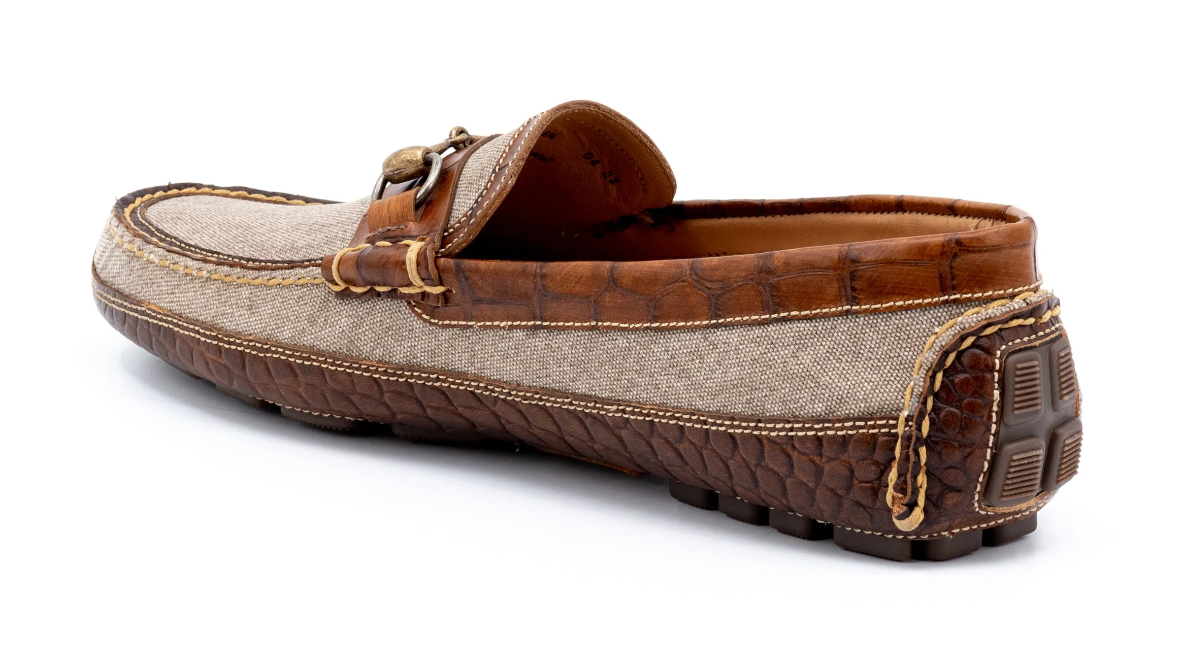 Monte Carlo Canvas Horse Bit Driving Loafers - Stone