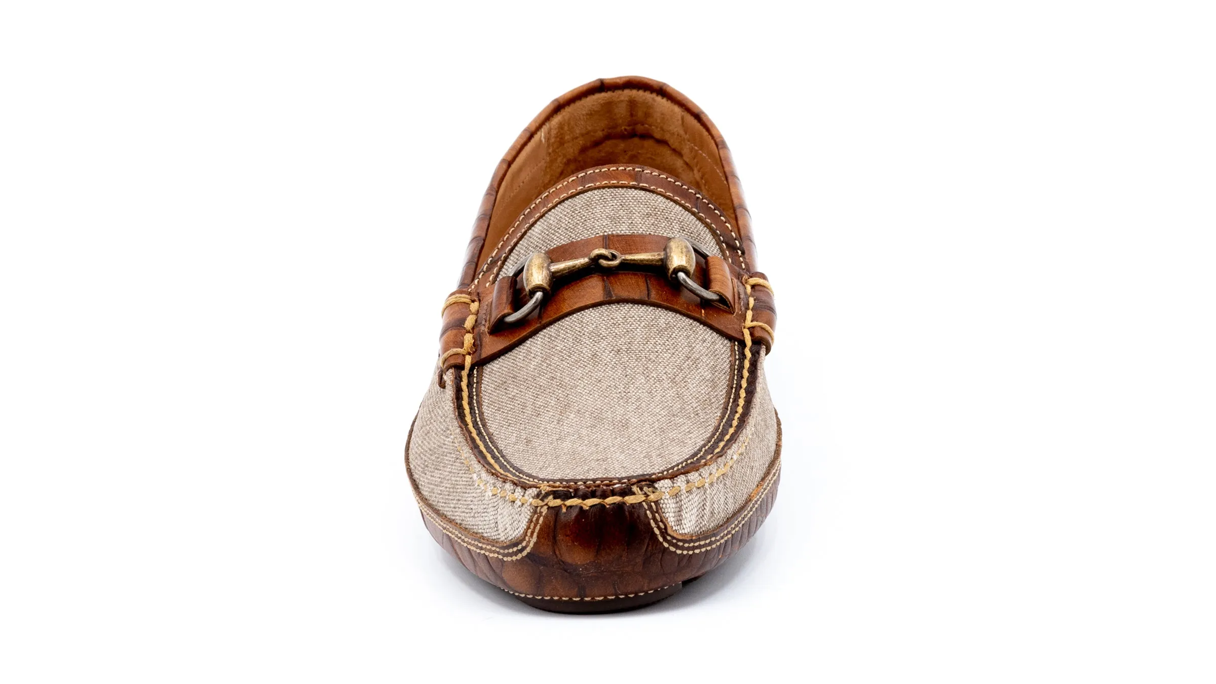 Monte Carlo Canvas Horse Bit Driving Loafers - Stone
