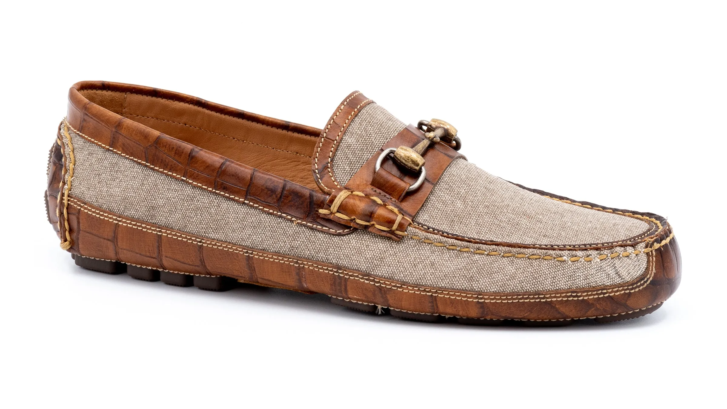 Monte Carlo Canvas Horse Bit Driving Loafers - Stone