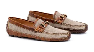 Monte Carlo Canvas Horse Bit Driving Loafers - Stone