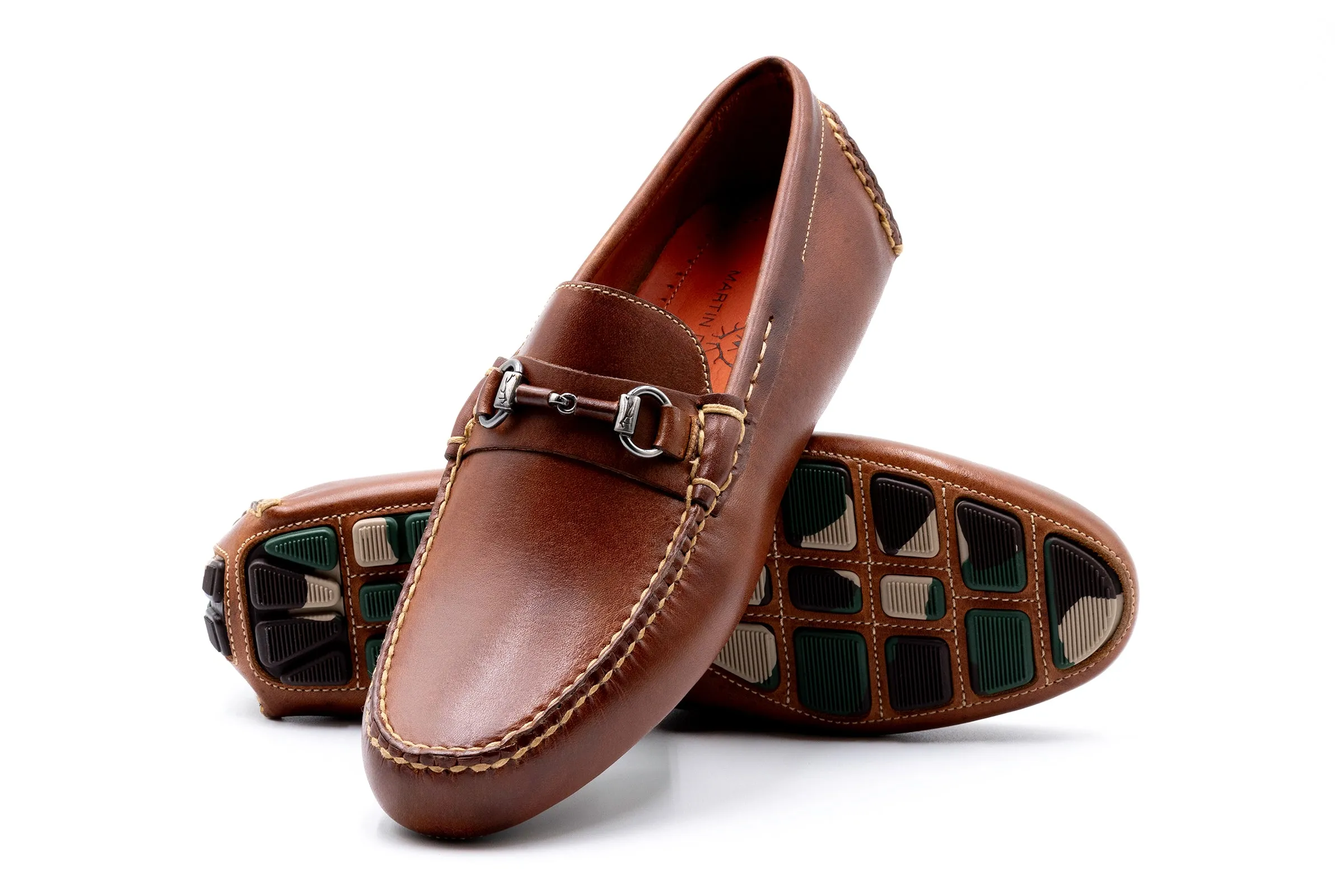 Monte Carlo Saddle Leather Horse Bit Driving Loafers - Cigar