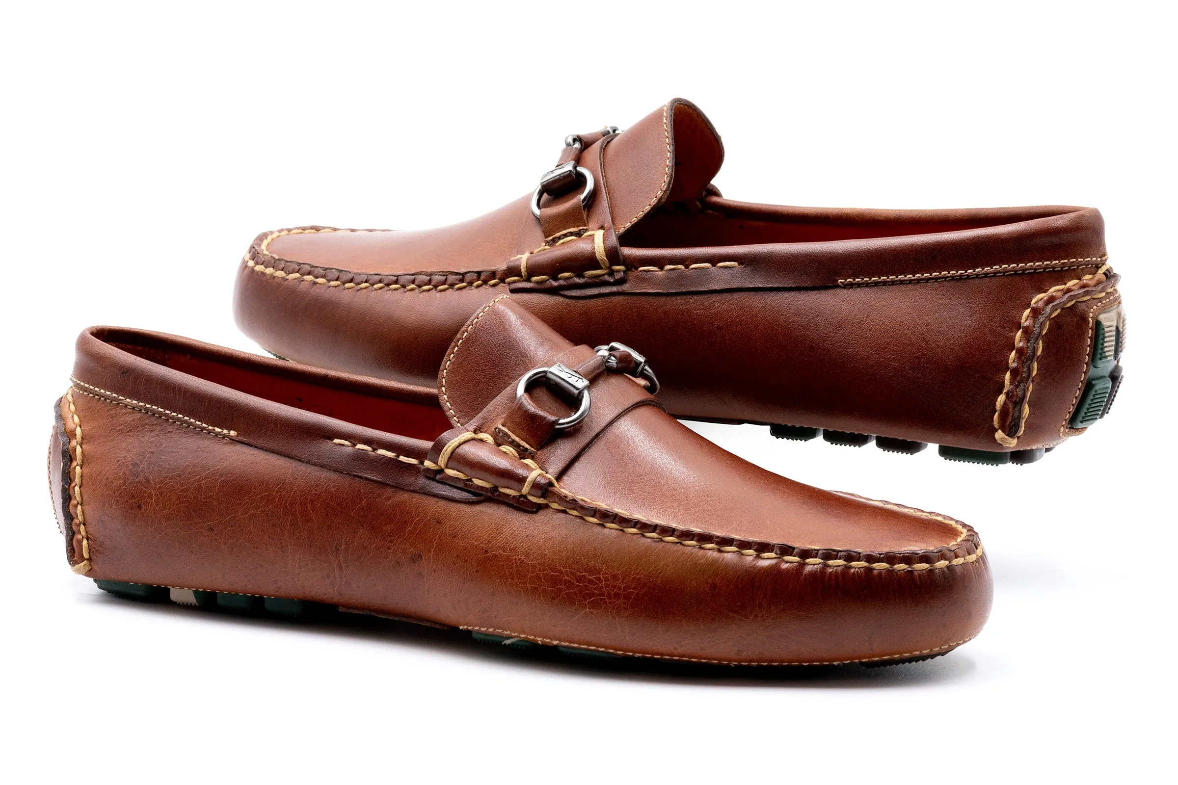 Monte Carlo Saddle Leather Horse Bit Driving Loafers - Cigar
