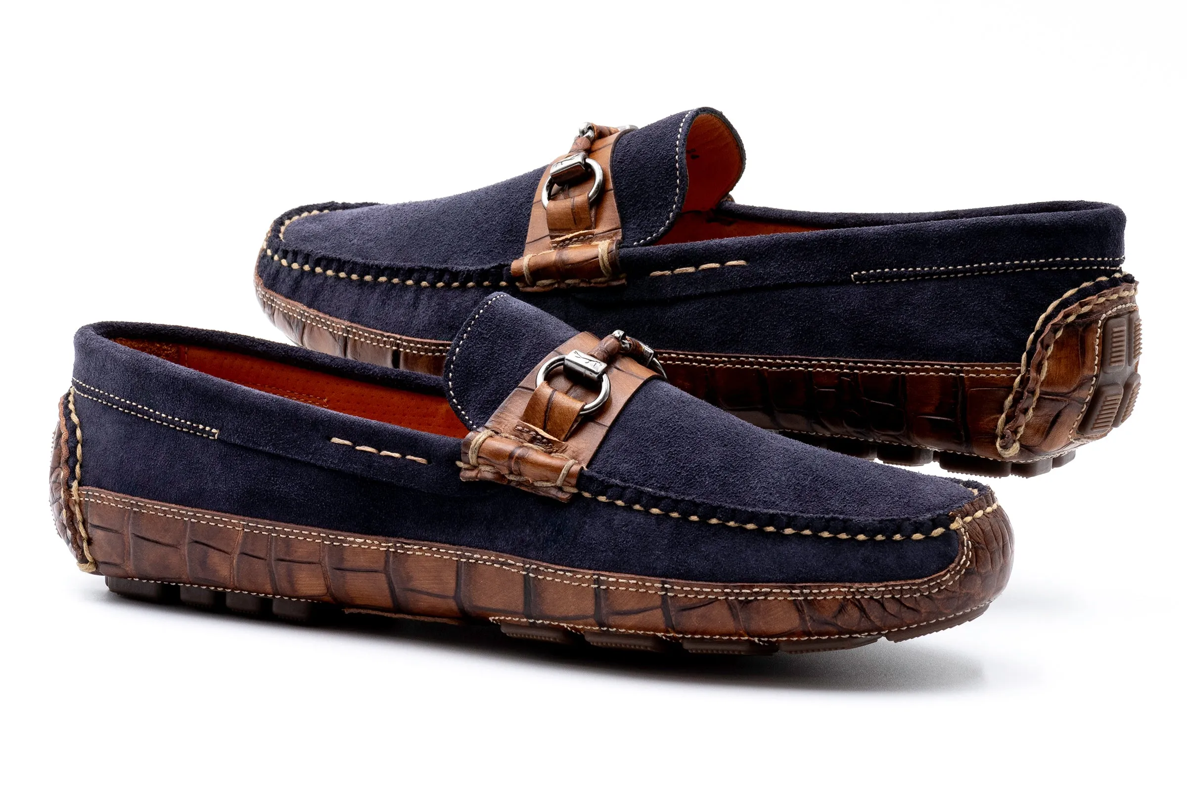 Monte Carlo Suede Horse Bit Loafers - Navy