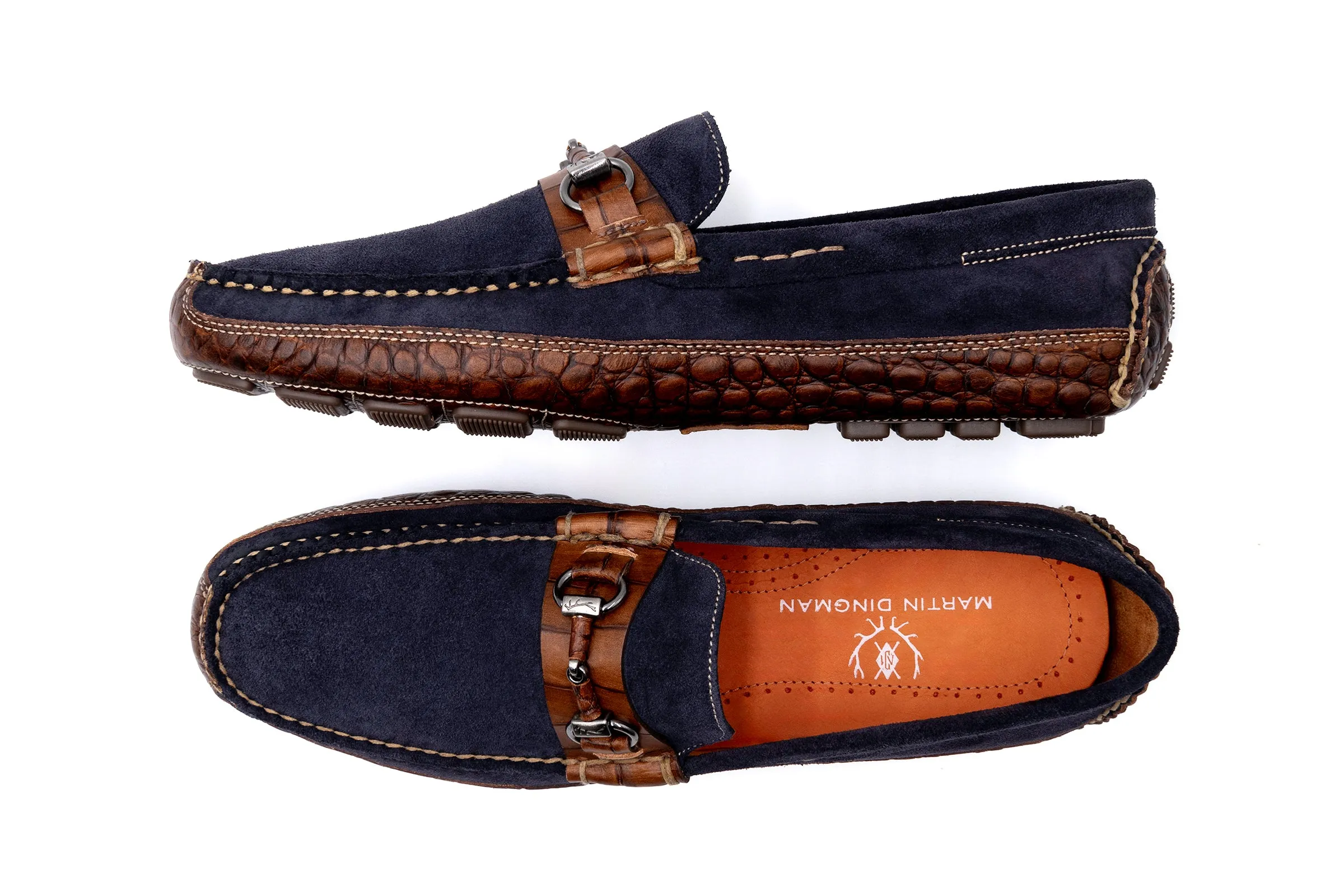 Monte Carlo Suede Horse Bit Loafers - Navy