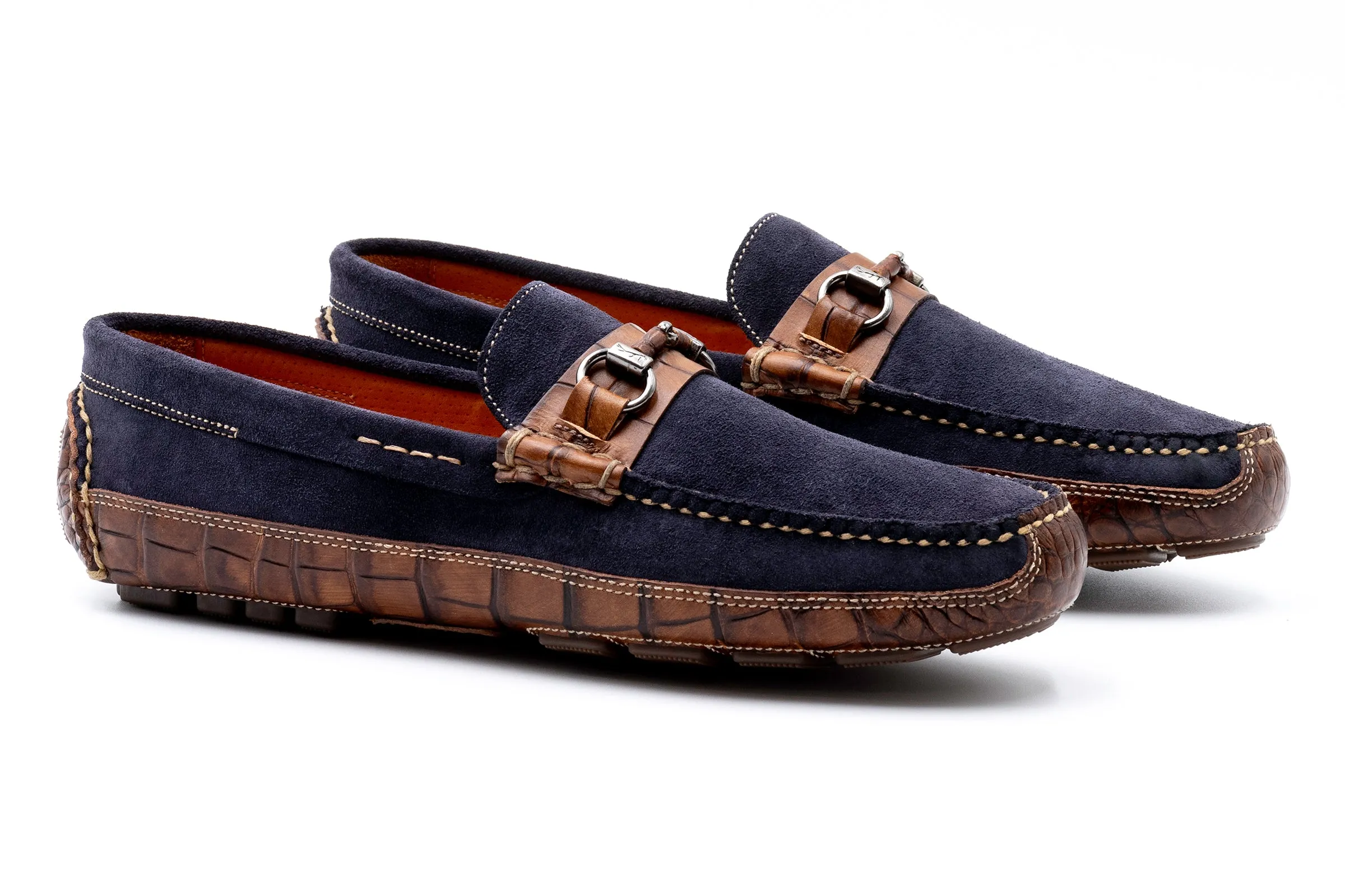 Monte Carlo Suede Horse Bit Loafers - Navy