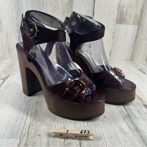New VINCE CAMUTO Rondea Platform Leather Sandal In Deep Plum #673