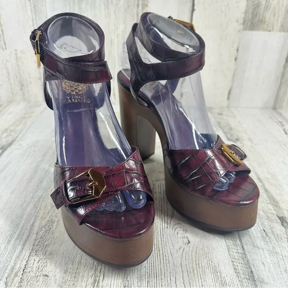New VINCE CAMUTO Rondea Platform Leather Sandal In Deep Plum #673