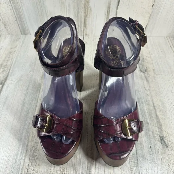 New VINCE CAMUTO Rondea Platform Leather Sandal In Deep Plum #673