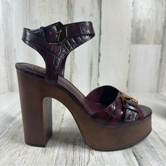 New VINCE CAMUTO Rondea Platform Leather Sandal In Deep Plum #673