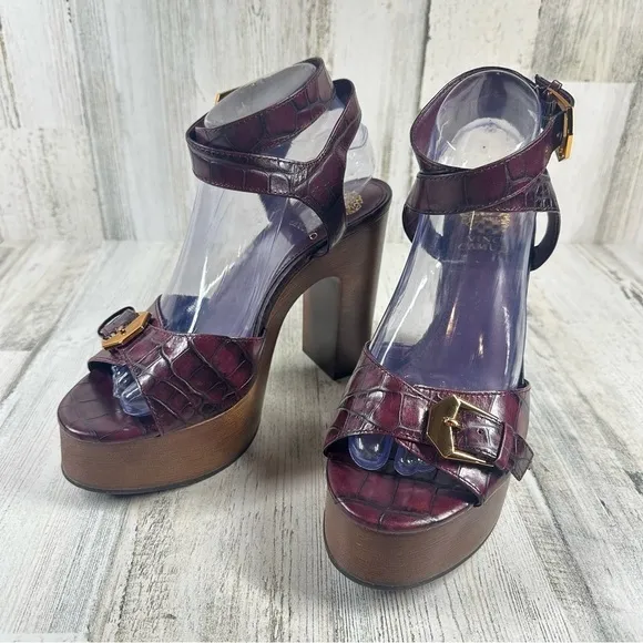 New VINCE CAMUTO Rondea Platform Leather Sandal In Deep Plum #673