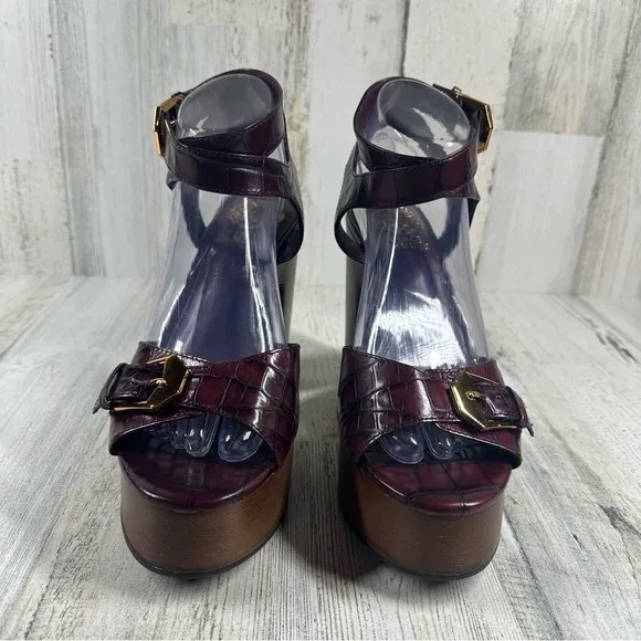 New VINCE CAMUTO Rondea Platform Leather Sandal In Deep Plum #673