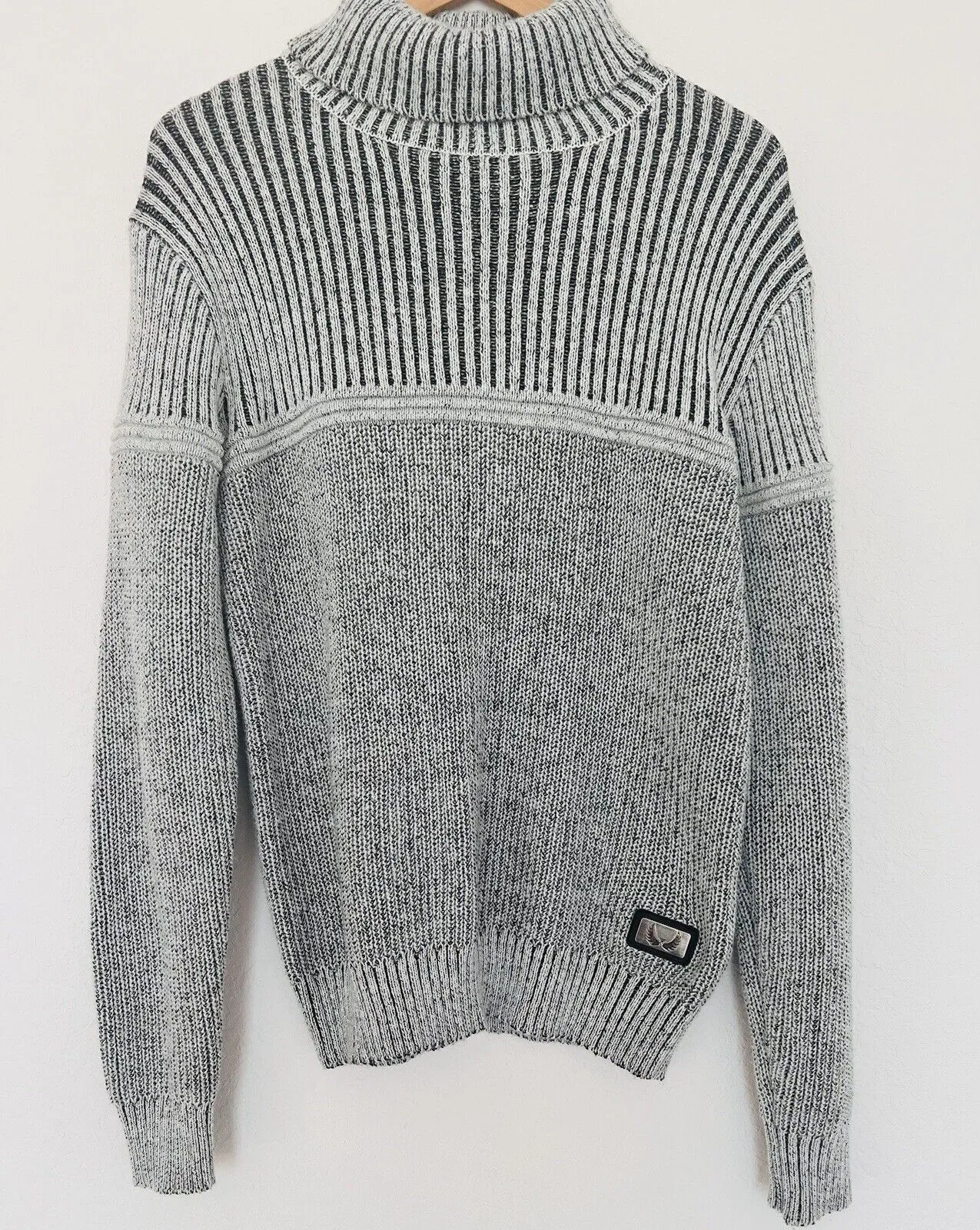 NICK DANGER Mens Chunky Turtle Neck Sweater Sz L Grandpa Gray/White Academia