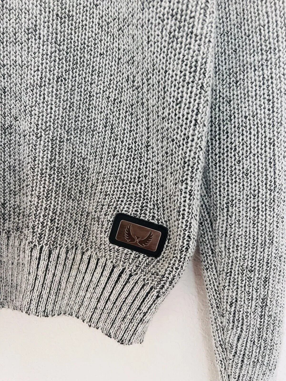 NICK DANGER Mens Chunky Turtle Neck Sweater Sz L Grandpa Gray/White Academia