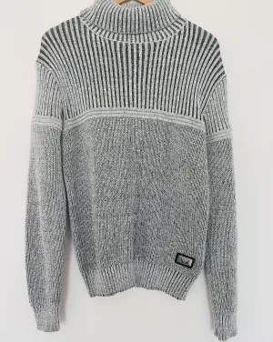 NICK DANGER Mens Chunky Turtle Neck Sweater Sz L Grandpa Gray/White Academia