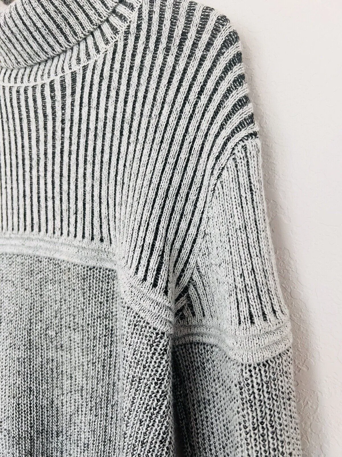 NICK DANGER Mens Chunky Turtle Neck Sweater Sz L Grandpa Gray/White Academia