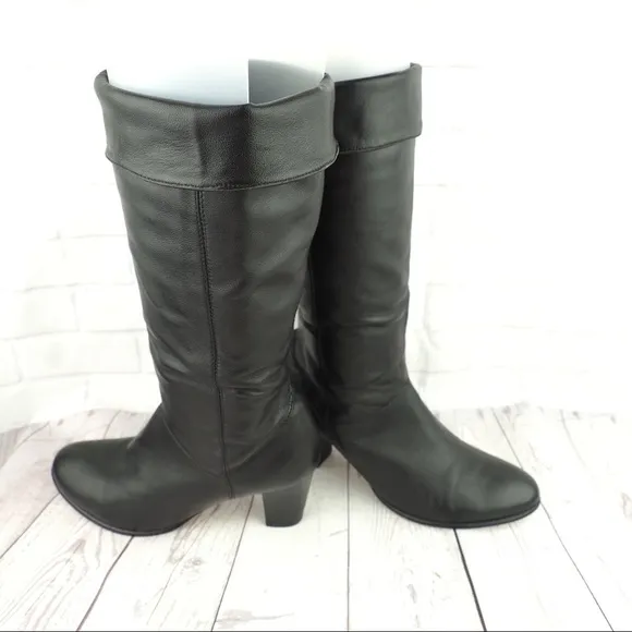 Nine West Teardrop 6 black leather heel tall boot