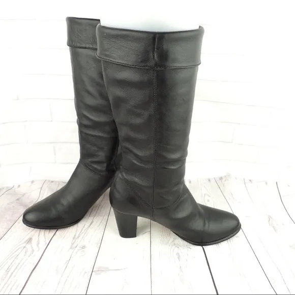 Nine West Teardrop 6 black leather heel tall boot