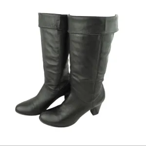 Nine West Teardrop 6 black leather heel tall boot