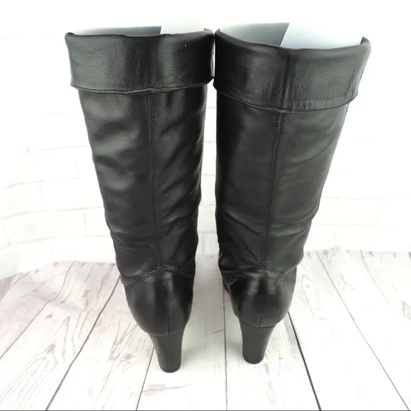 Nine West Teardrop 6 black leather heel tall boot
