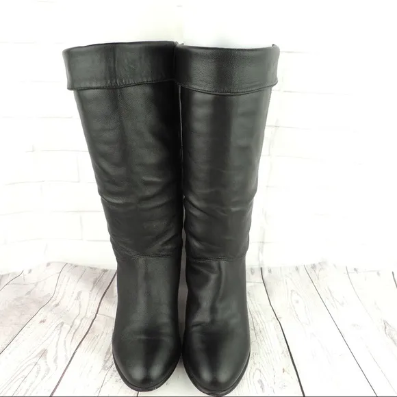 Nine West Teardrop 6 black leather heel tall boot