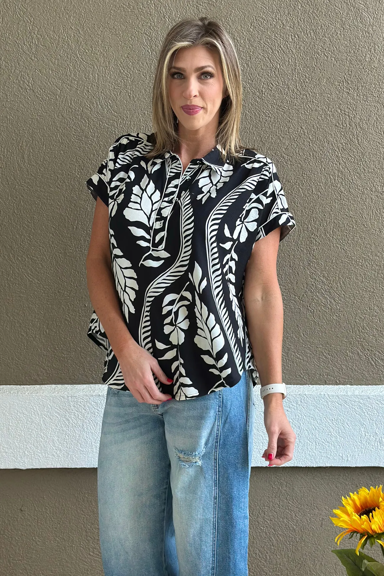 Noir Chic Half Button Top