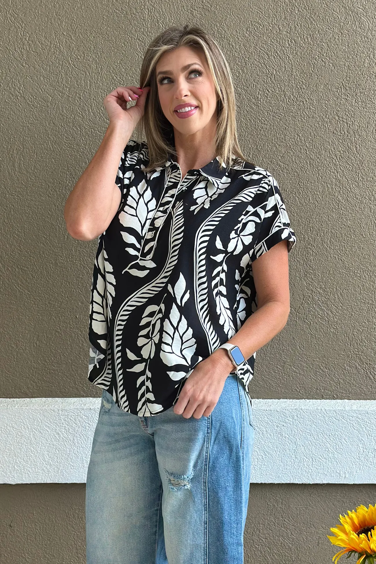 Noir Chic Half Button Top