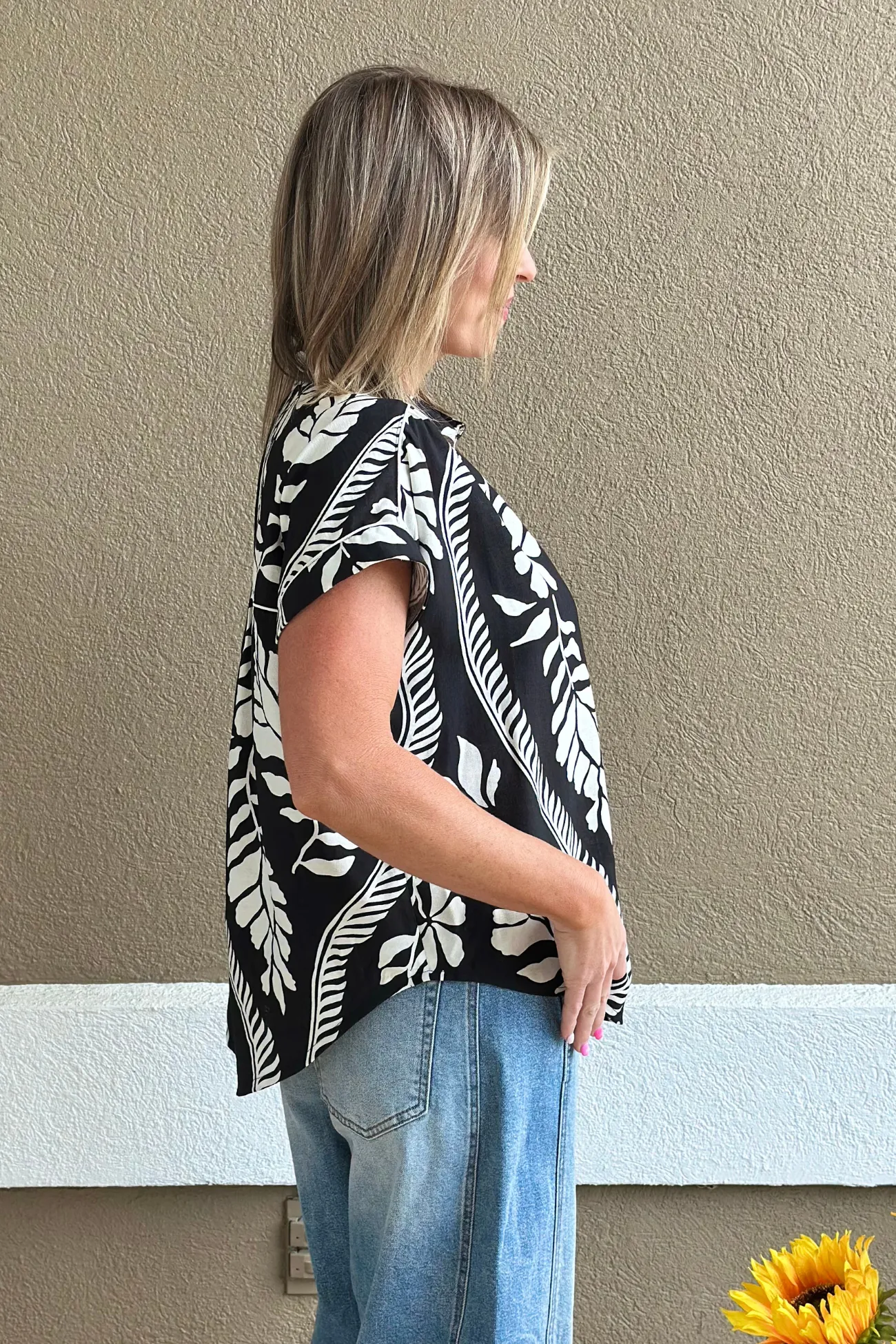 Noir Chic Half Button Top