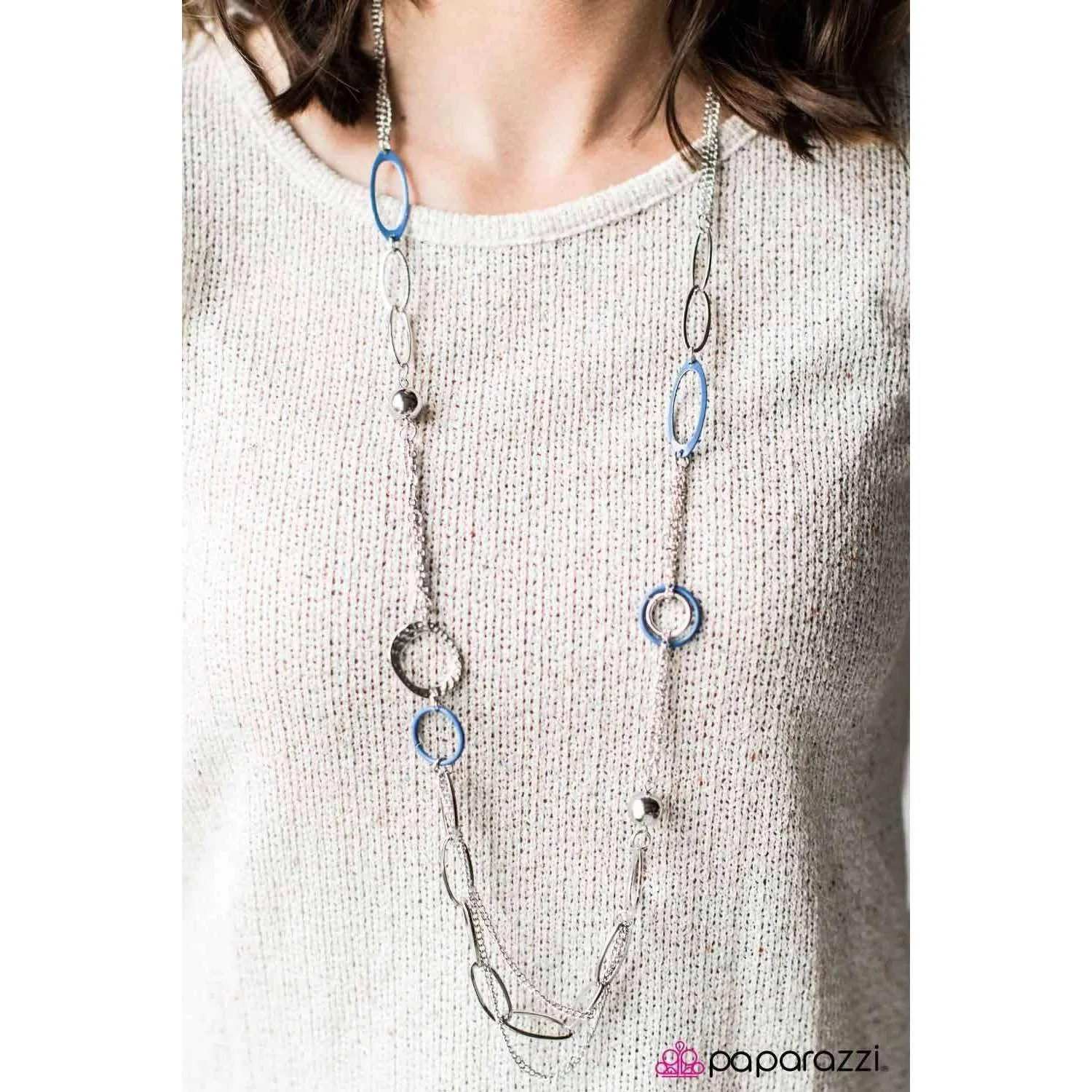 Paparazzi DISC Factor Blue Chunky Asymmetrical Silver Necklace & Earring Set
