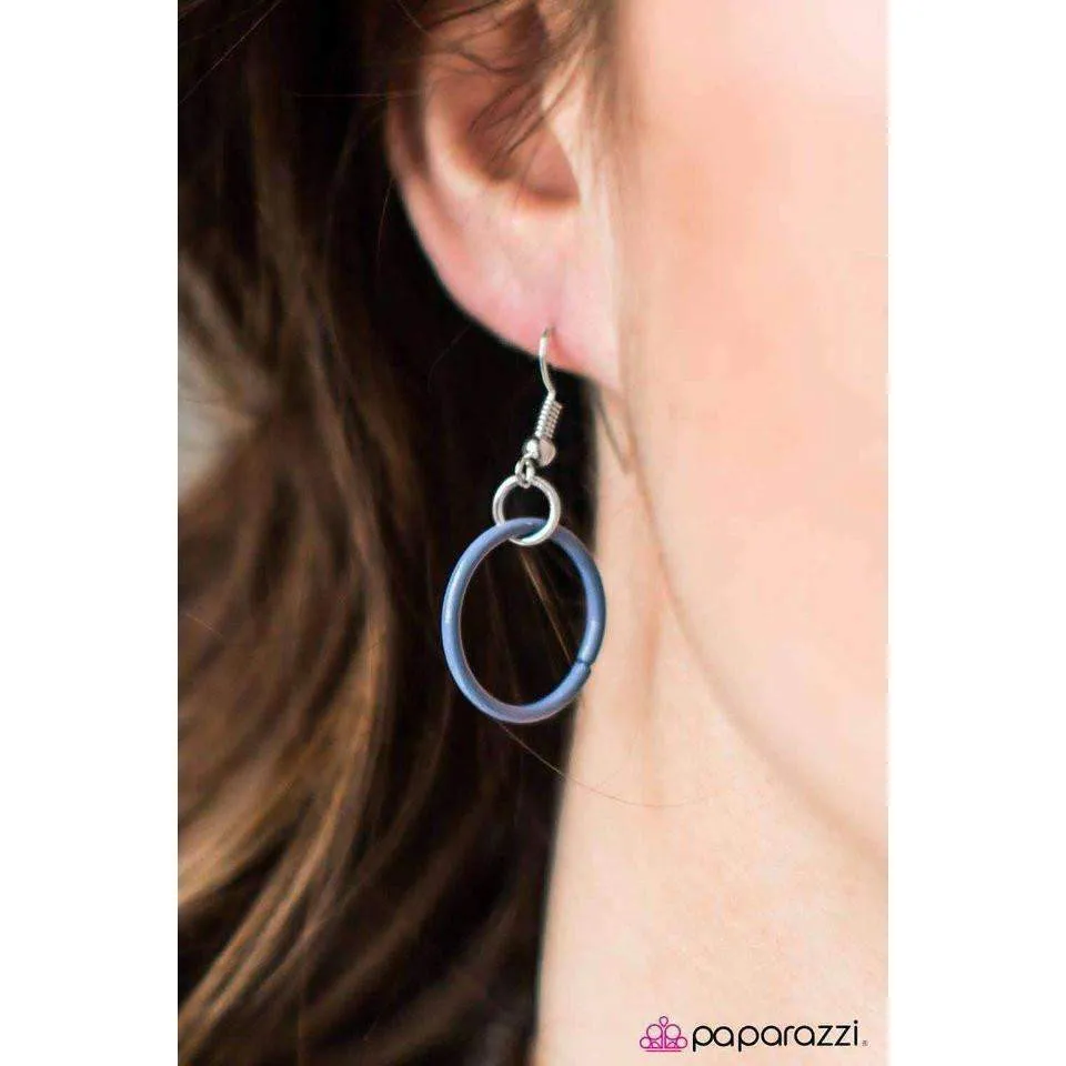 Paparazzi DISC Factor Blue Chunky Asymmetrical Silver Necklace & Earring Set