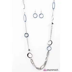 Paparazzi DISC Factor Blue Chunky Asymmetrical Silver Necklace & Earring Set