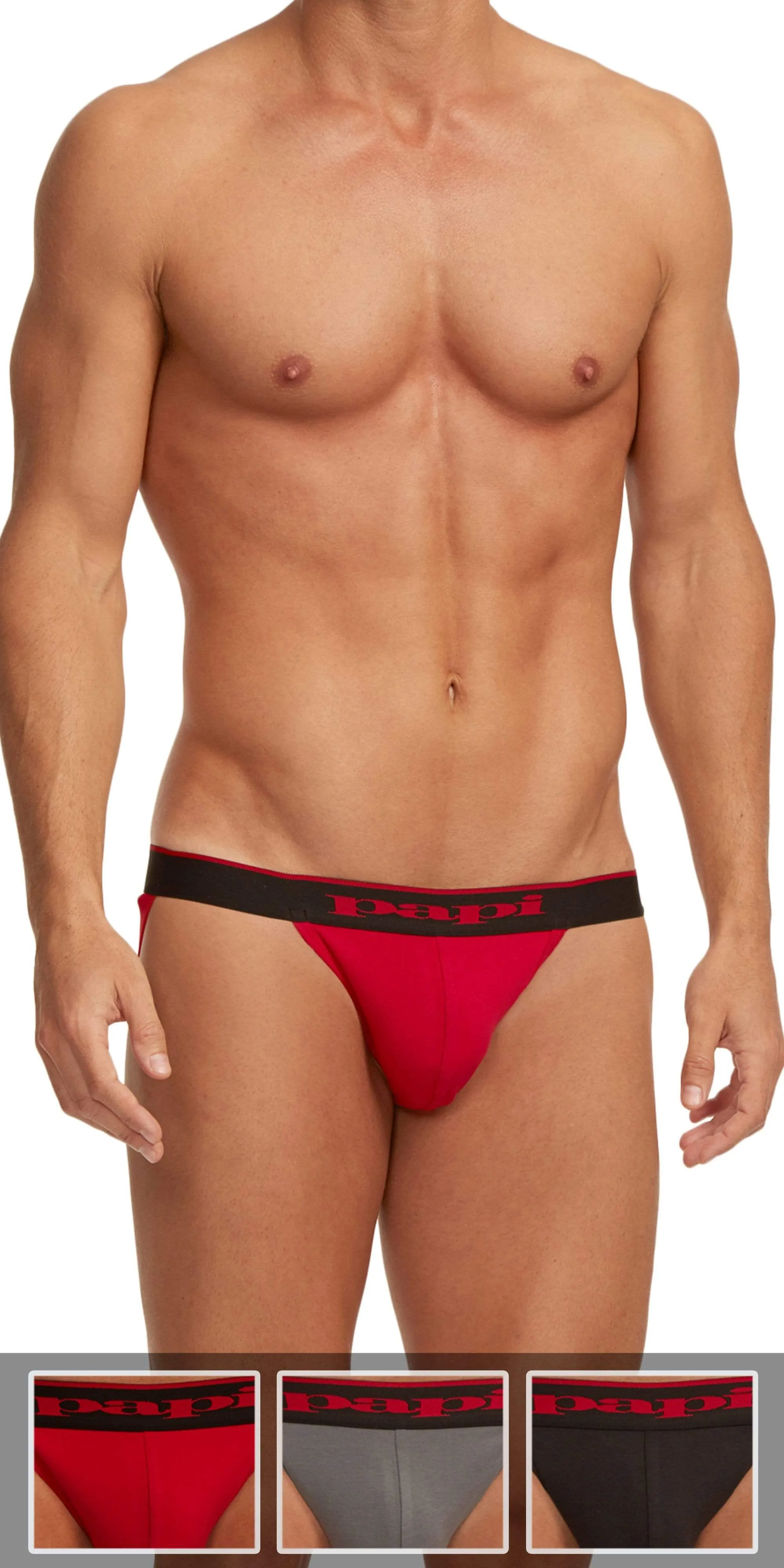 Papi 980911-950 3-Pack Cotton Stretch Jockstrap 1 Red, 1 Gray, 1 Black