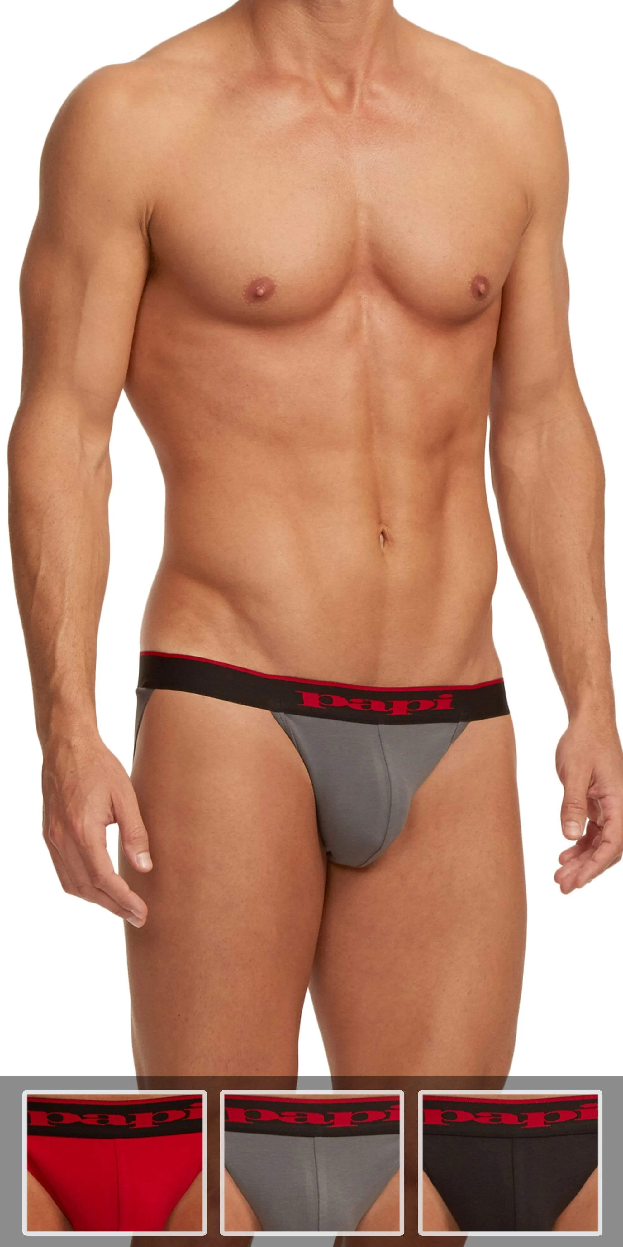 Papi 980911-950 3-Pack Cotton Stretch Jockstrap 1 Red, 1 Gray, 1 Black