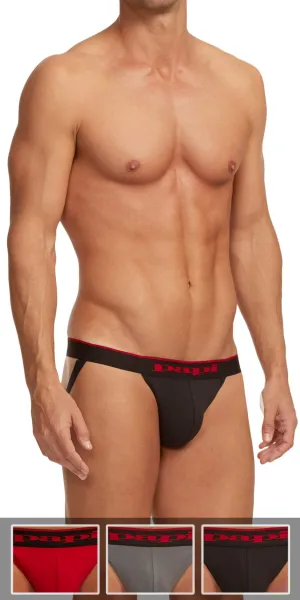 Papi 980911-950 3-Pack Cotton Stretch Jockstrap 1 Red, 1 Gray, 1 Black