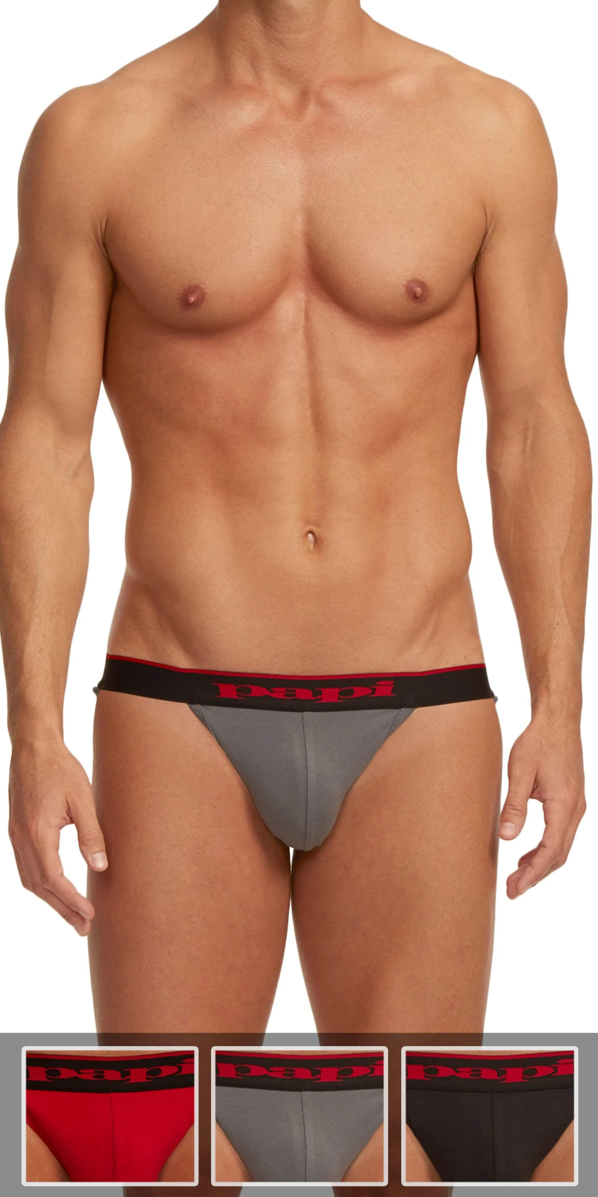 Papi 980911-950 3-Pack Cotton Stretch Jockstrap 1 Red, 1 Gray, 1 Black
