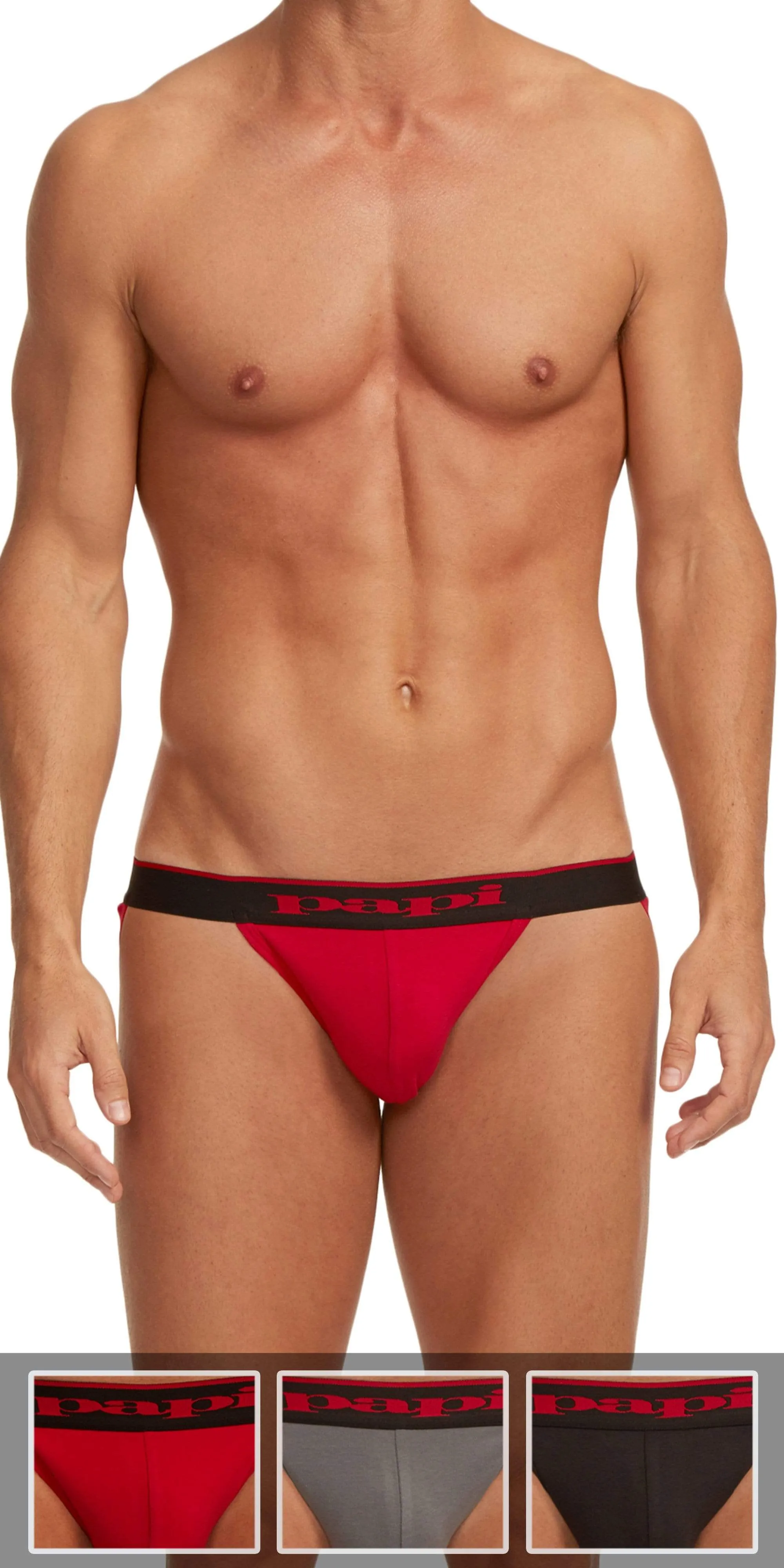 Papi 980911-950 3-Pack Cotton Stretch Jockstrap 1 Red, 1 Gray, 1 Black