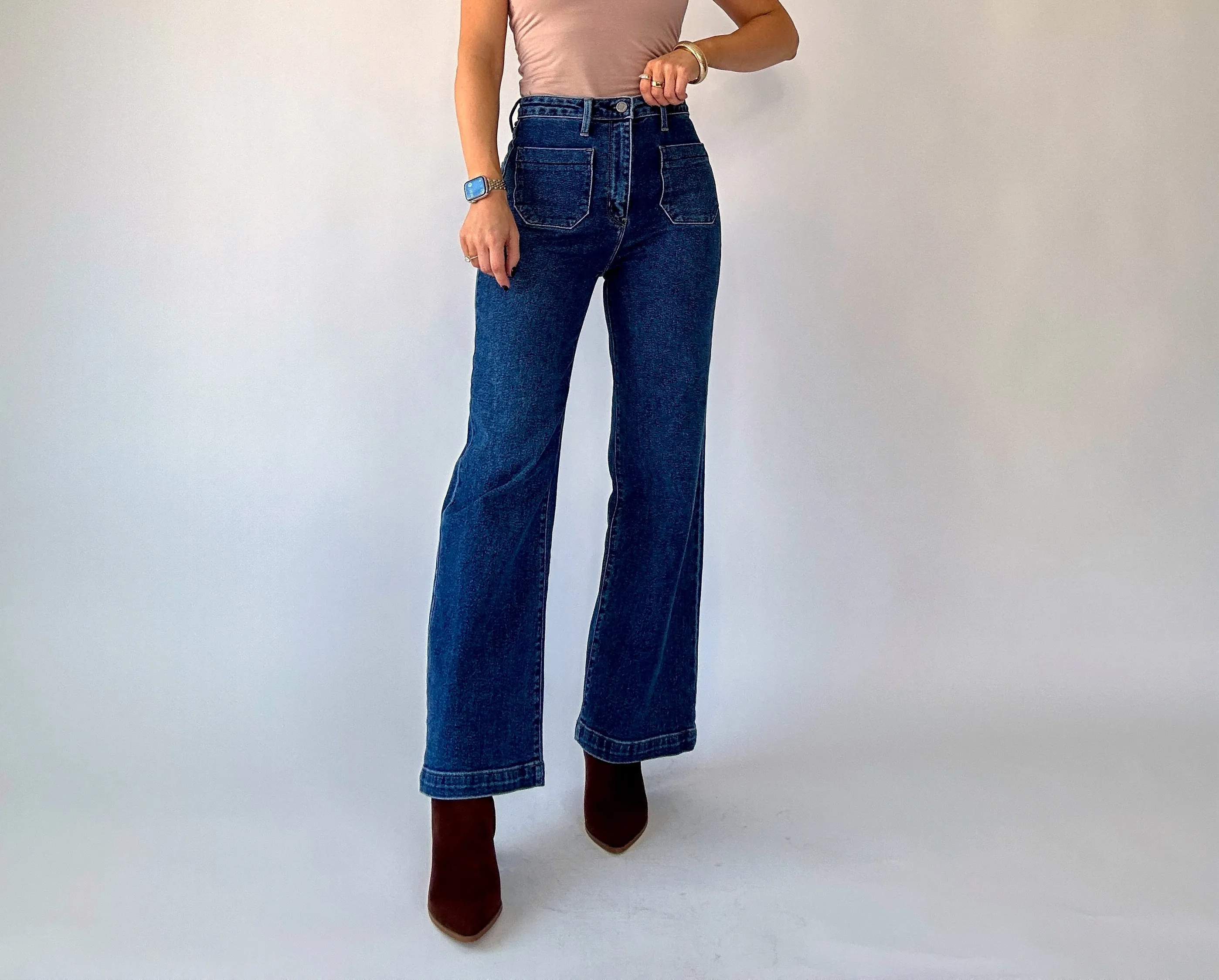 Patch Pocket Wide Leg Jean