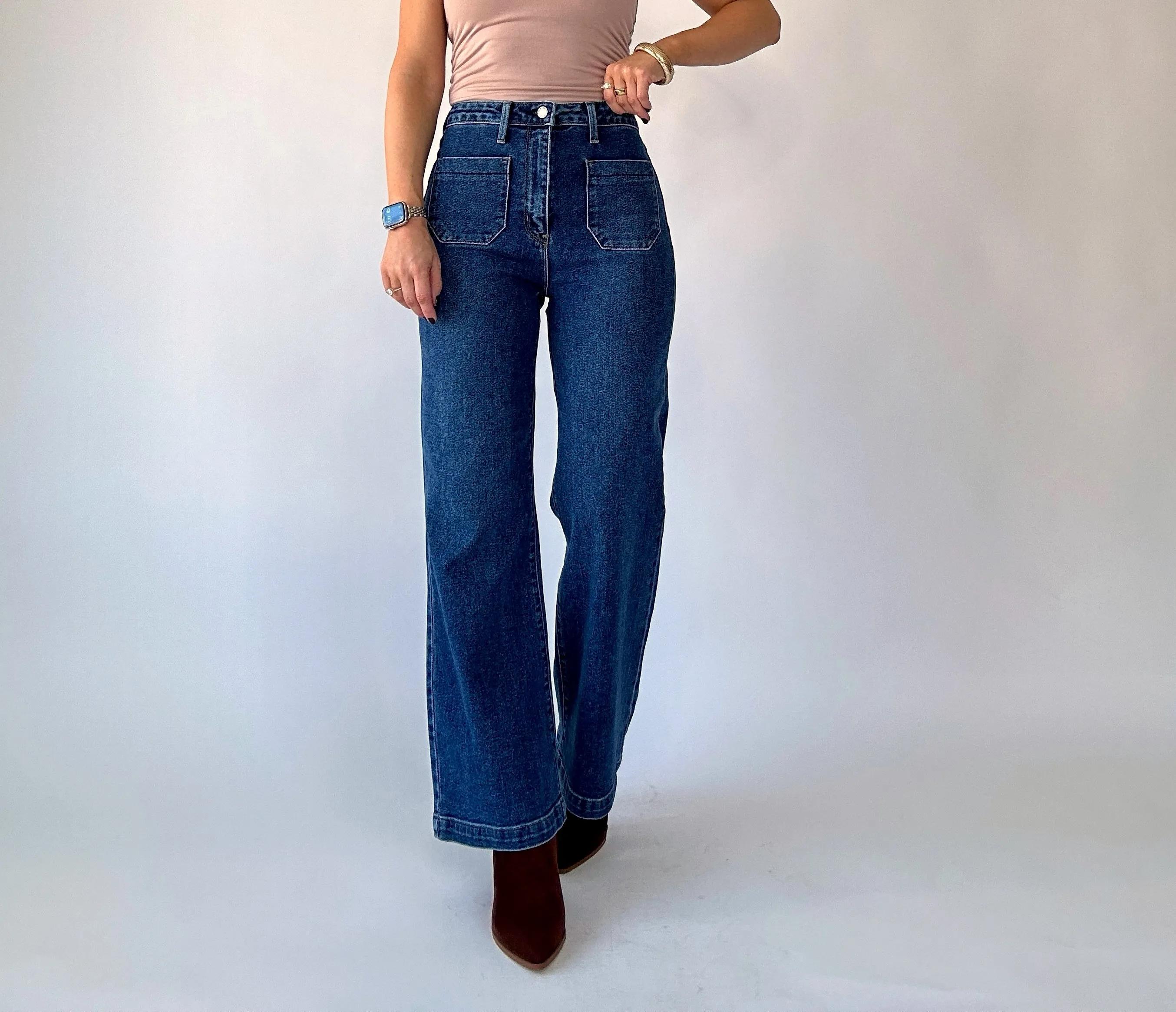Patch Pocket Wide Leg Jean