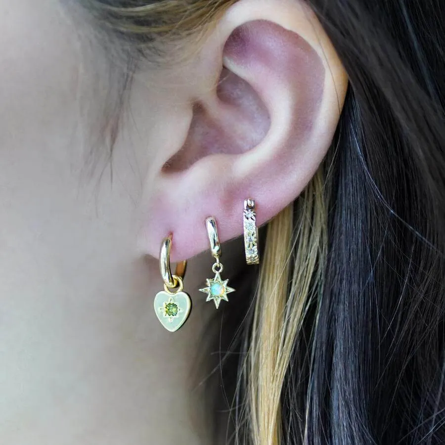 Peridot Heart Charm Earrings - Silver