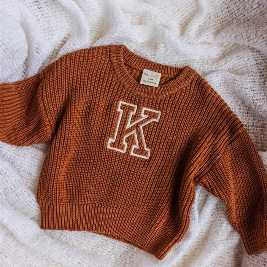 Personalised Chunky Knit Baby Jumper Clay
