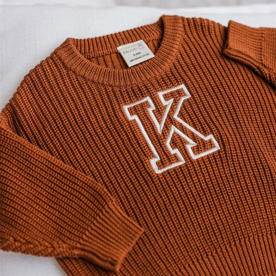 Personalised Chunky Knit Baby Jumper Clay