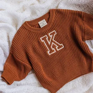 Personalised Chunky Knit Baby Jumper Clay