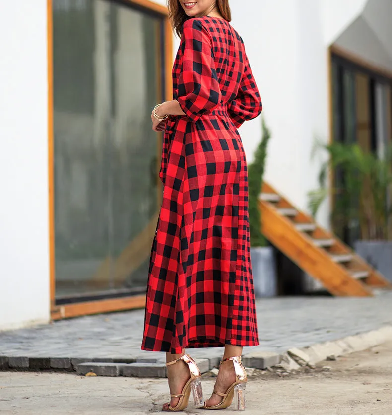 Plaid Long Sleeve Vintage Dress