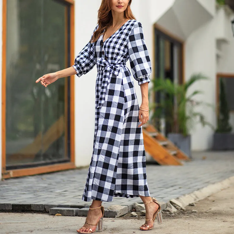 Plaid Long Sleeve Vintage Dress