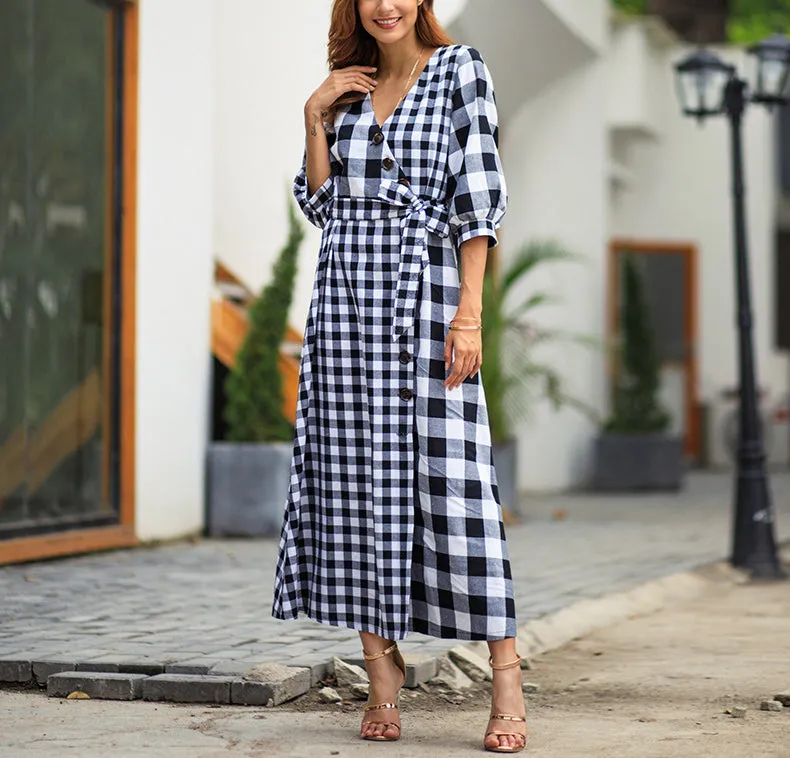 Plaid Long Sleeve Vintage Dress