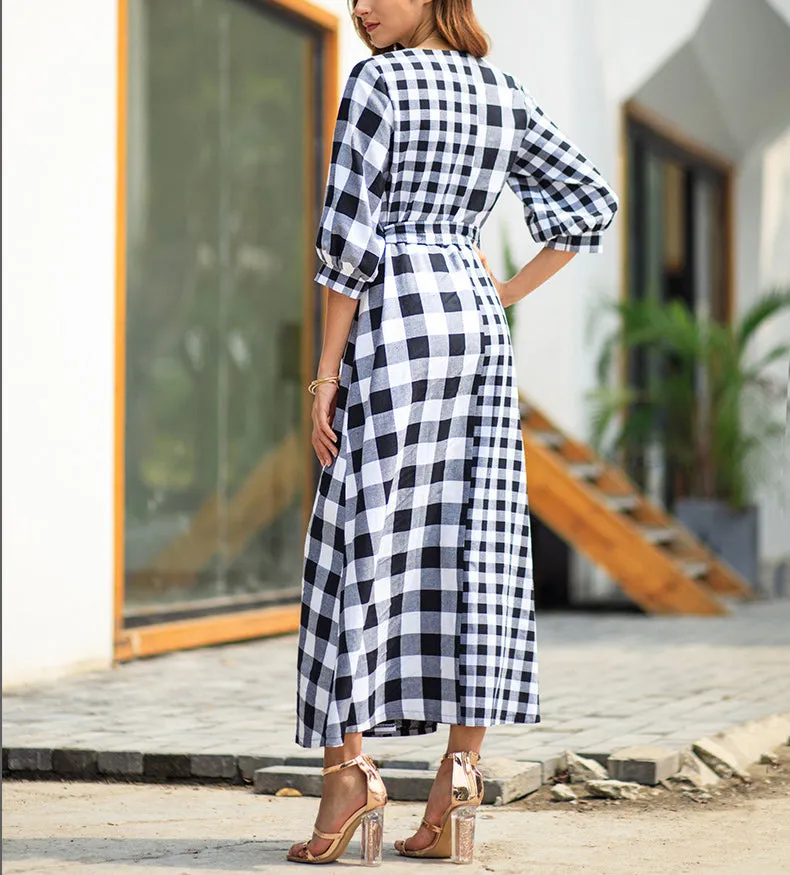 Plaid Long Sleeve Vintage Dress