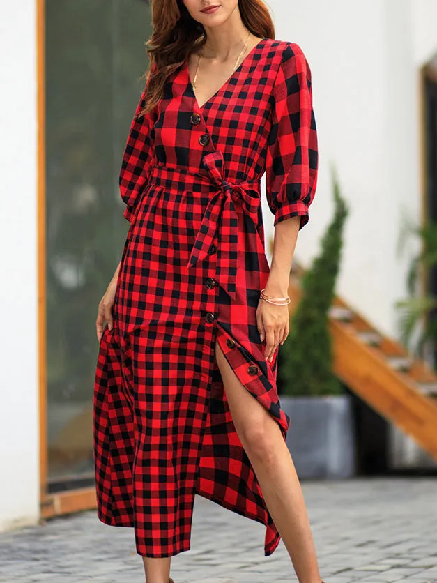 Plaid Long Sleeve Vintage Dress
