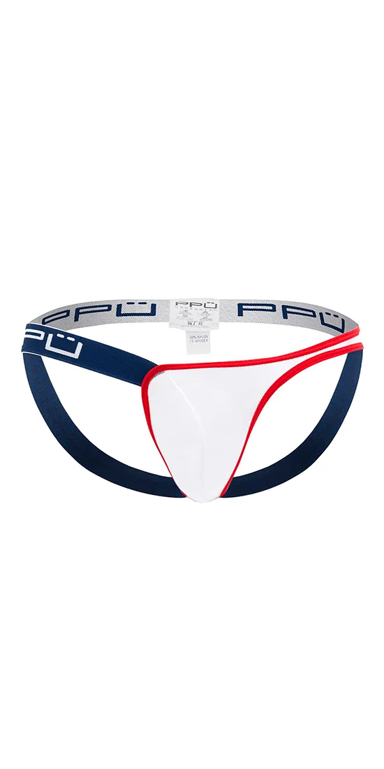 Ppu 2308 One Side Mesh Jockstrap Blue