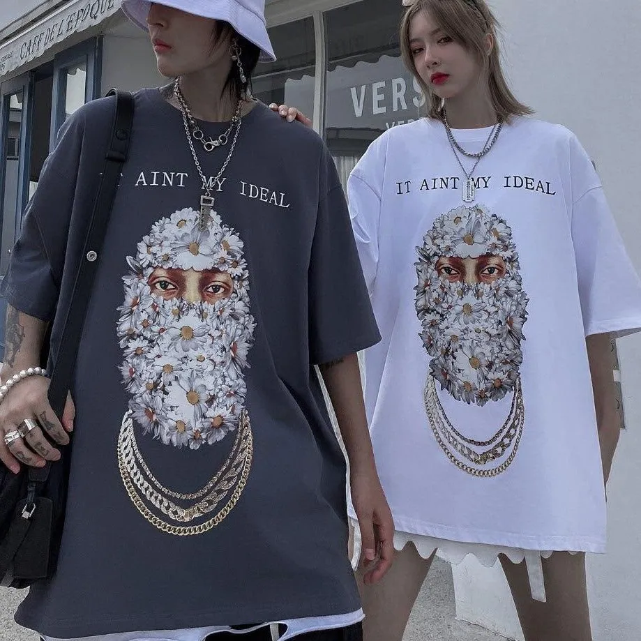 "IDEAL" T-shirt Oversize Gris Imprimé - URB1™