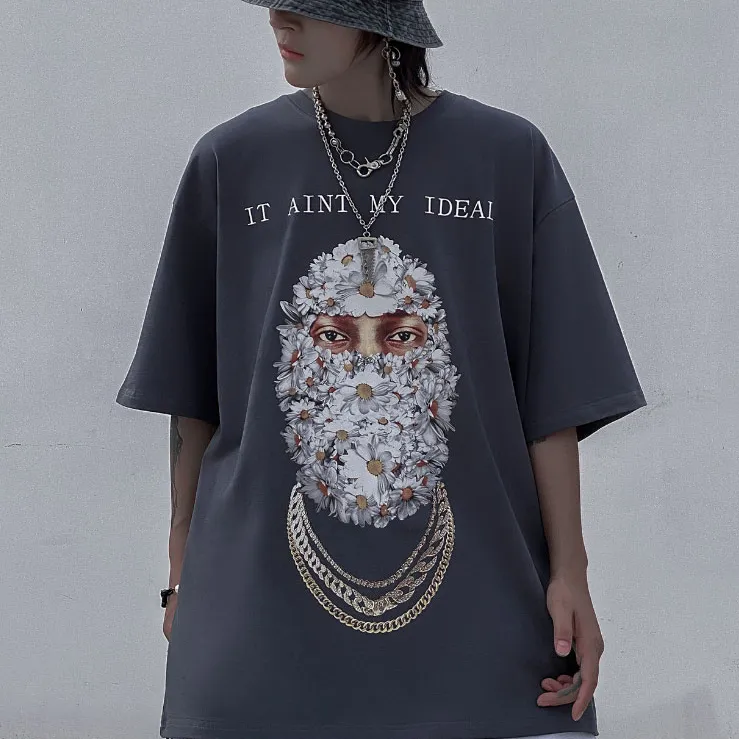"IDEAL" T-shirt Oversize Gris Imprimé - URB1™