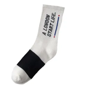 "LIFE" Chaussettes Blanches Bleu Montantes Streetwear - URB1™
